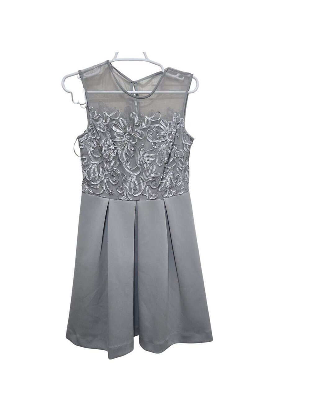 Silver Fit Flare Dress Petite 4 Embroidered Mesh Formal Party